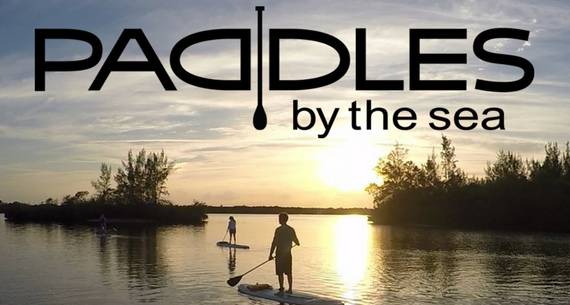 a group of people paddle boarding on the ocean