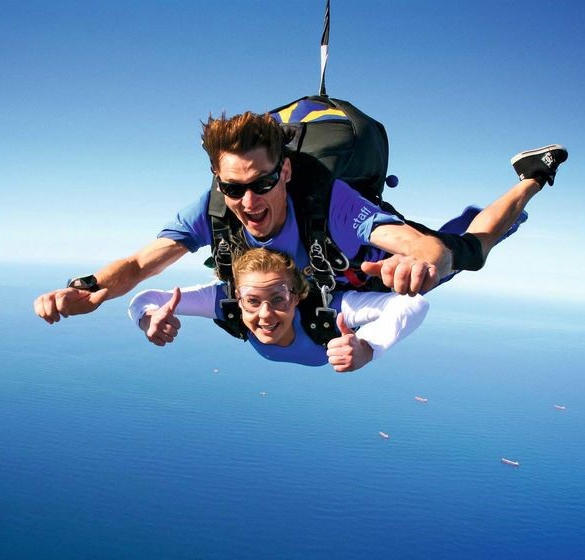 Man and woman skydiving