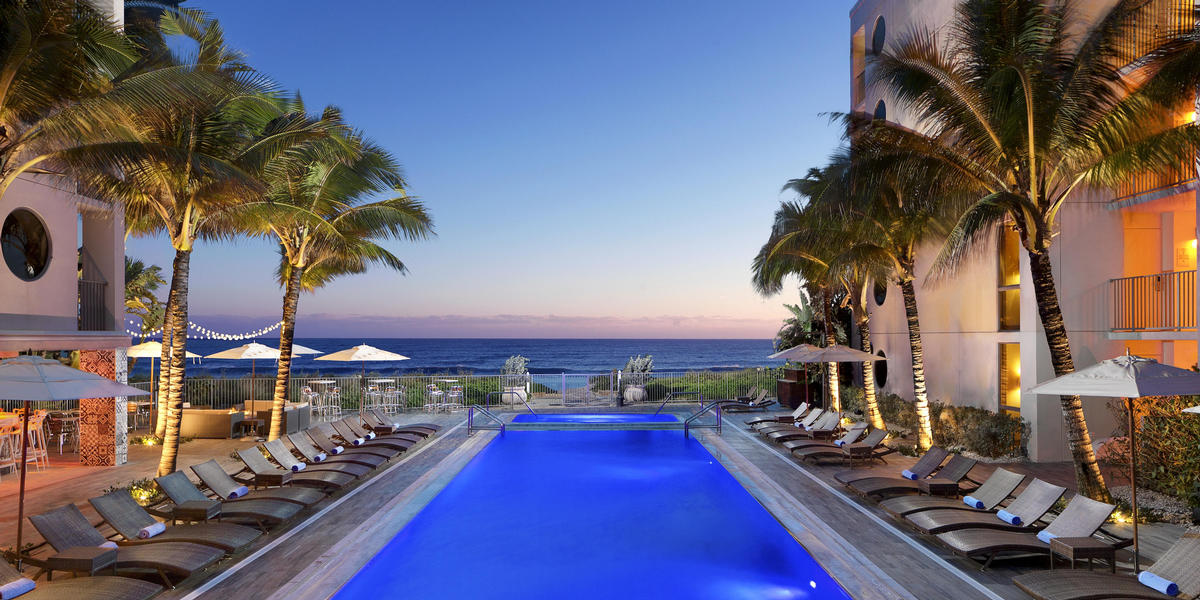 Pool and view of the beach at Costa d' Este